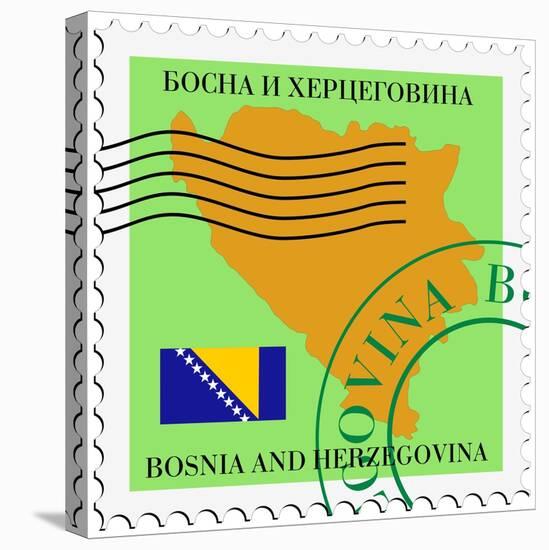 Stamp with Map and Flag of Bosnia and Herzegovina-Perysty-Stretched Canvas
