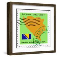 Stamp with Map and Flag of Bosnia and Herzegovina-Perysty-Framed Art Print