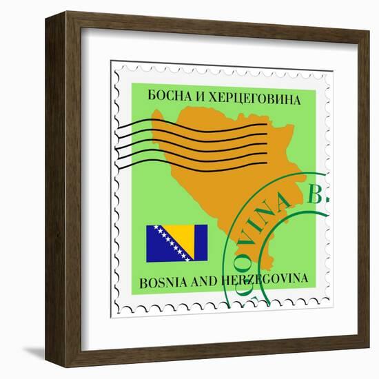 Stamp with Map and Flag of Bosnia and Herzegovina-Perysty-Framed Art Print