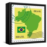 Stamp With Map And Flag Of Brazil-Perysty-Framed Stretched Canvas