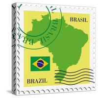 Stamp With Map And Flag Of Brazil-Perysty-Stretched Canvas