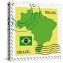 Stamp With Map And Flag Of Brazil-Perysty-Stretched Canvas