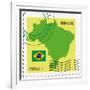 Stamp With Map And Flag Of Brazil-Perysty-Framed Art Print