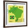 Stamp With Map And Flag Of Brazil-Perysty-Framed Art Print