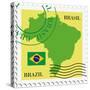 Stamp With Map And Flag Of Brazil-Perysty-Stretched Canvas