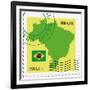 Stamp With Map And Flag Of Brazil-Perysty-Framed Premium Giclee Print