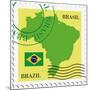 Stamp With Map And Flag Of Brazil-Perysty-Mounted Premium Giclee Print