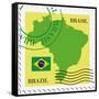 Stamp With Map And Flag Of Brazil-Perysty-Framed Stretched Canvas