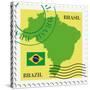 Stamp With Map And Flag Of Brazil-Perysty-Stretched Canvas