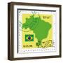 Stamp With Map And Flag Of Brazil-Perysty-Framed Art Print