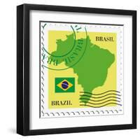 Stamp With Map And Flag Of Brazil-Perysty-Framed Art Print