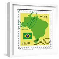 Stamp With Map And Flag Of Brazil-Perysty-Framed Art Print