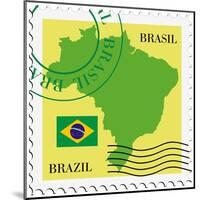 Stamp With Map And Flag Of Brazil-Perysty-Mounted Art Print