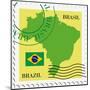 Stamp With Map And Flag Of Brazil-Perysty-Mounted Art Print