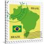 Stamp With Map And Flag Of Brazil-Perysty-Stretched Canvas