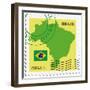 Stamp With Map And Flag Of Brazil-Perysty-Framed Art Print