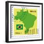 Stamp With Map And Flag Of Brazil-Perysty-Framed Art Print