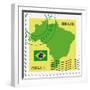 Stamp With Map And Flag Of Brazil-Perysty-Framed Art Print