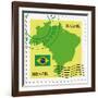 Stamp With Map And Flag Of Brazil-Perysty-Framed Art Print