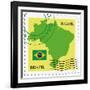 Stamp With Map And Flag Of Brazil-Perysty-Framed Art Print