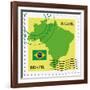 Stamp With Map And Flag Of Brazil-Perysty-Framed Art Print