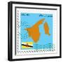 Stamp with Map and Flag of Brunei-Perysty-Framed Premium Giclee Print