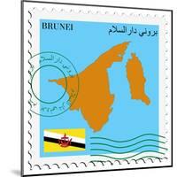 Stamp with Map and Flag of Brunei-Perysty-Mounted Art Print