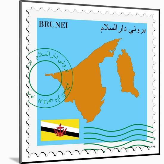 Stamp with Map and Flag of Brunei-Perysty-Mounted Art Print