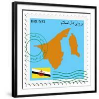 Stamp with Map and Flag of Brunei-Perysty-Framed Art Print