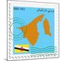 Stamp with Map and Flag of Brunei-Perysty-Mounted Art Print