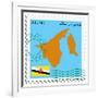 Stamp with Map and Flag of Brunei-Perysty-Framed Art Print