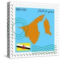 Stamp with Map and Flag of Brunei-Perysty-Stretched Canvas