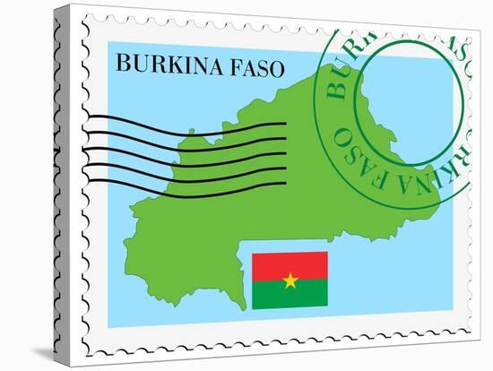 Stamp with Map and Flag of Burkina Faso-Perysty-Stretched Canvas
