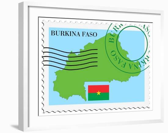Stamp with Map and Flag of Burkina Faso-Perysty-Framed Art Print