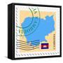 Stamp with Map and Flag of Cambodia-Perysty-Framed Stretched Canvas