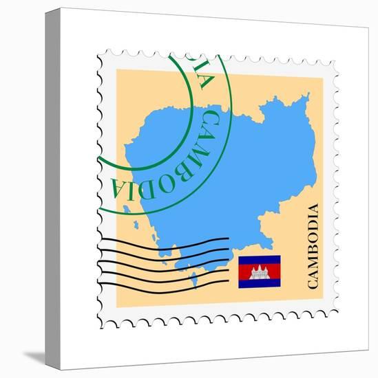 Stamp with Map and Flag of Cambodia-Perysty-Stretched Canvas