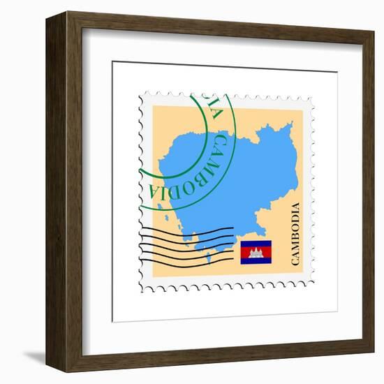 Stamp with Map and Flag of Cambodia-Perysty-Framed Art Print