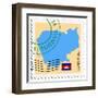 Stamp with Map and Flag of Cambodia-Perysty-Framed Art Print