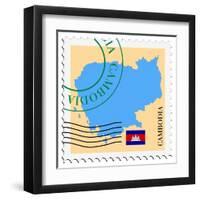 Stamp with Map and Flag of Cambodia-Perysty-Framed Art Print