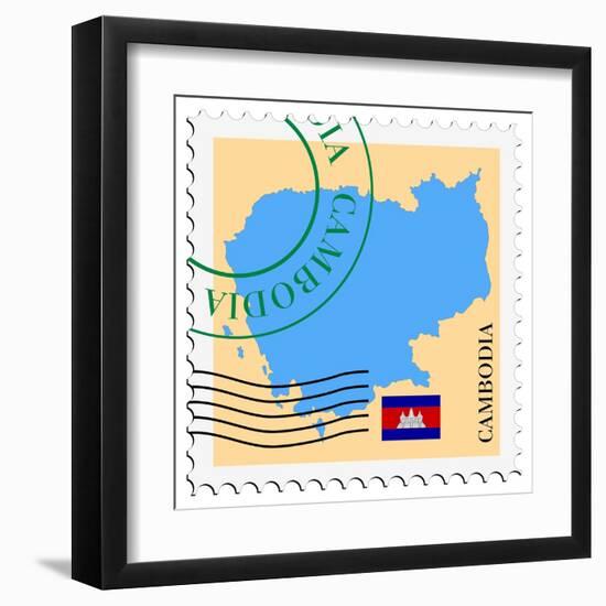 Stamp with Map and Flag of Cambodia-Perysty-Framed Art Print