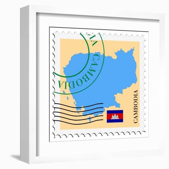 Stamp with Map and Flag of Cambodia-Perysty-Framed Art Print