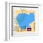 Stamp with Map and Flag of Cambodia-Perysty-Framed Art Print