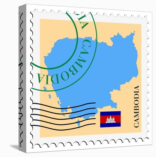 Stamp with Map and Flag of Cambodia-Perysty-Stretched Canvas