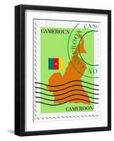 Stamp with Map and Flag of Cameroon-Perysty-Framed Art Print