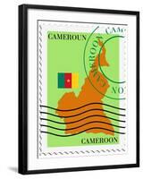 Stamp with Map and Flag of Cameroon-Perysty-Framed Art Print