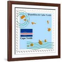 Stamp with Map and Flag of Cape Verde-Perysty-Framed Art Print