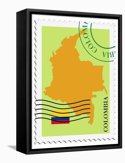 Stamp with Map and Flag of Colombia-Perysty-Framed Stretched Canvas