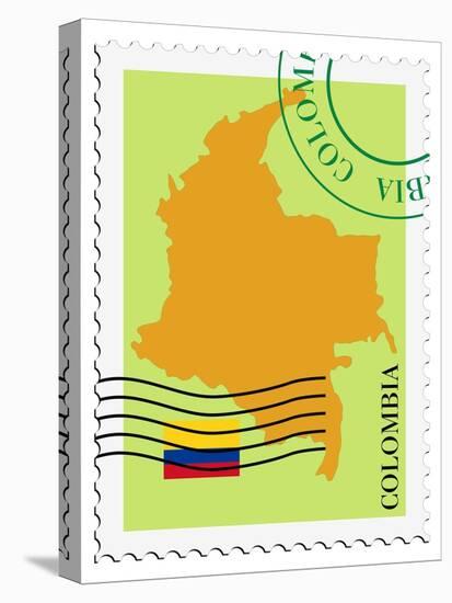 Stamp with Map and Flag of Colombia-Perysty-Stretched Canvas