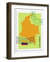 Stamp with Map and Flag of Colombia-Perysty-Framed Art Print
