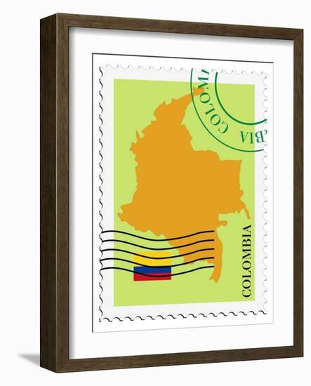 Stamp with Map and Flag of Colombia-Perysty-Framed Art Print